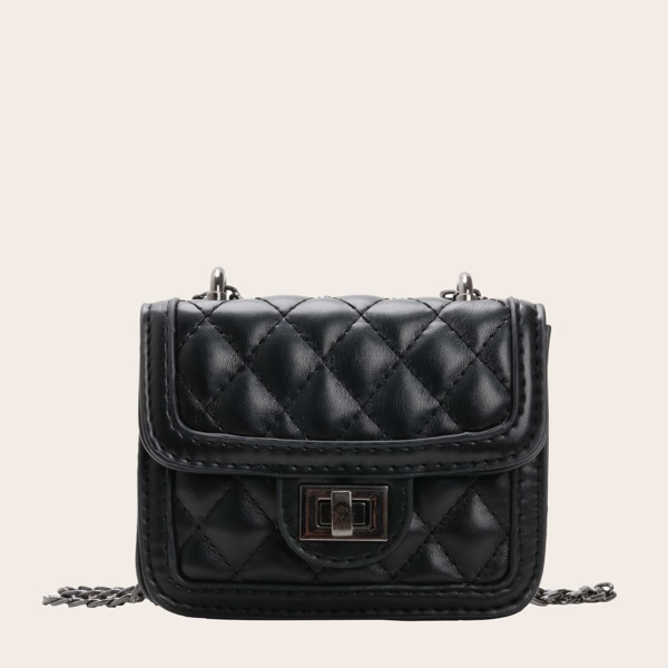 

Girls Twist Lock Quilted Chain Bag, Black