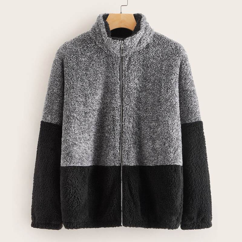 

Zipper Front Two Tone Teddy Jacket, Multicolor