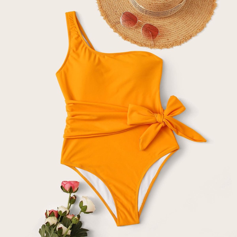 

Tie Waist One Piece Swimsuit, Yellow bright