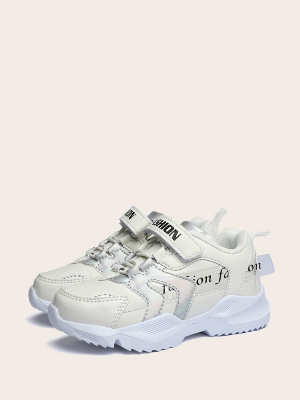 

Toddler Girls Letter Graphic Velcro Strap Chunky Sneakers, White