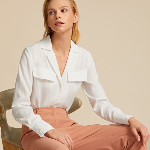 

Premium Notched Collar Flap Detail Shirt, White