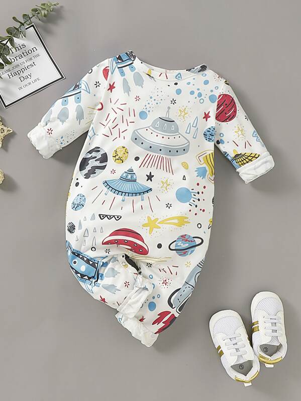 

Baby Boy Allover Cartoon Print Popper Jumpsuit, Multicolor
