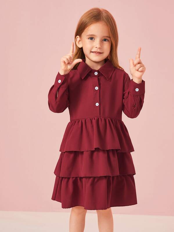 

Toddler Girls Half Button Tiered Layer Shirt Dress, Burgundy, Sofia B