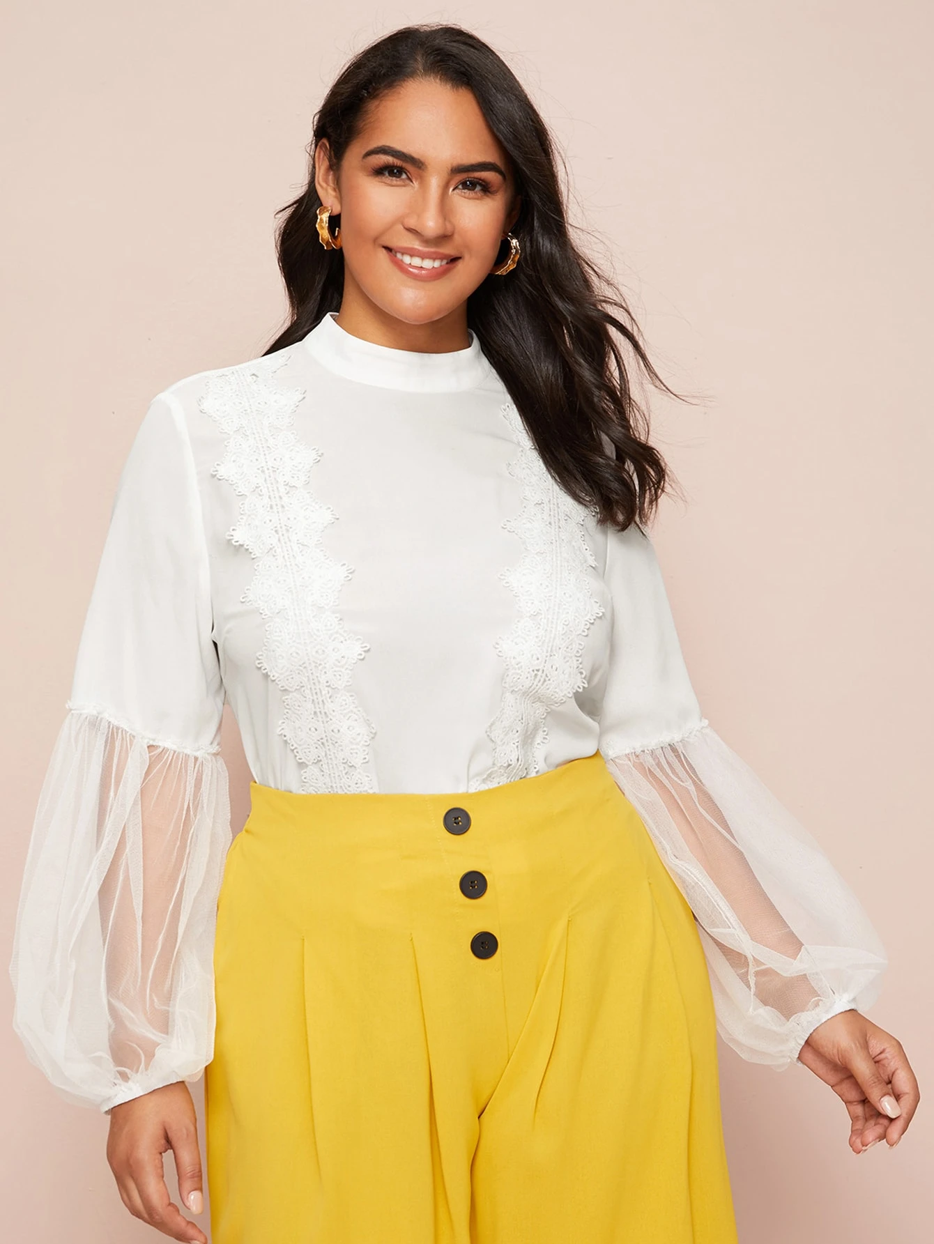 mesh balloon sleeve top