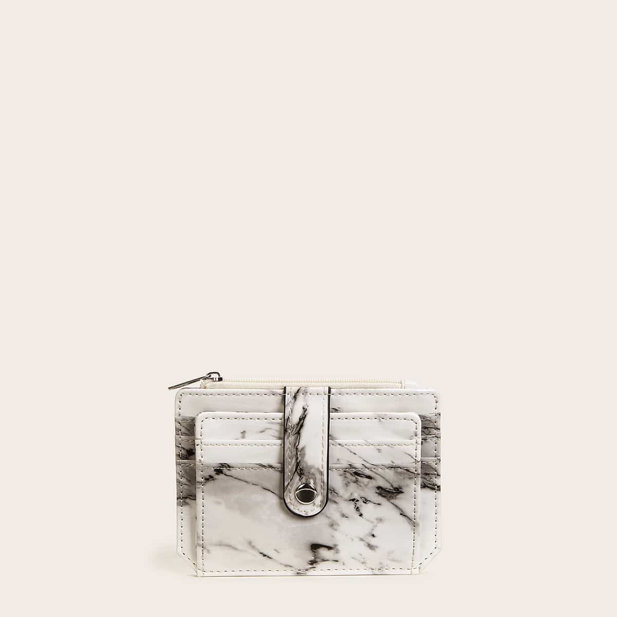 

Marble Graphic Purse With Card Holder, Black and white