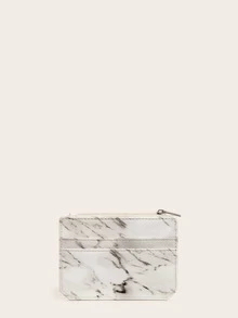 Tarjetero con diseño de mármol, estuche para tarjetas, portacartas de negocios, portacredenciales, portacartas para mujeres, monedero pequeño, cartera, monedero para tarjetas - Blanco y Negro - Ver 3