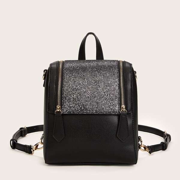 

Rhinestone Decor Double Zip Front Backpack