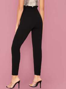 SHEIN Privé Paperbag Waist Plain Pants - Black - View 2