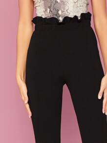 SHEIN Privé Paperbag Waist Plain Pants - Black - View 4