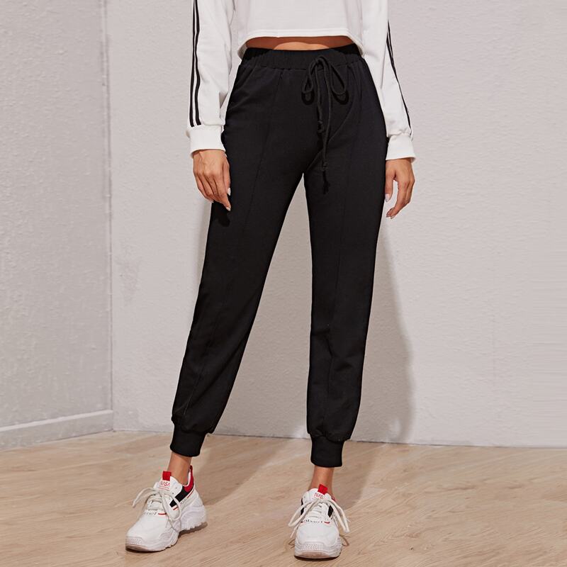 

Solid High-Rise Sweatpants, Black