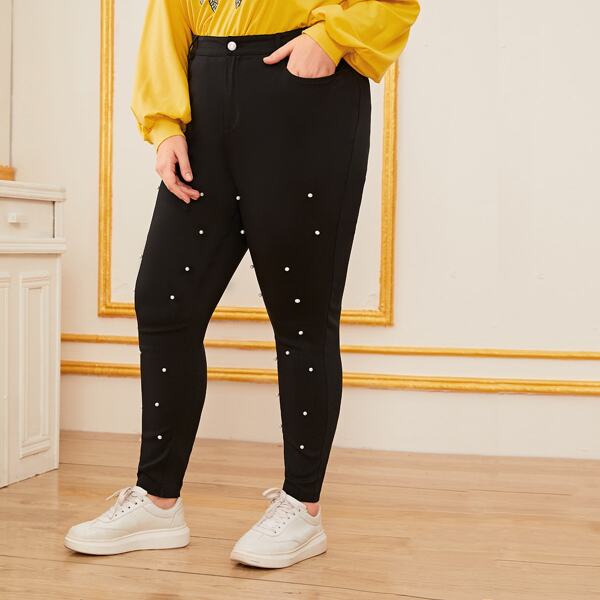 

Plus Pearl Beading Skinny Pants, Black