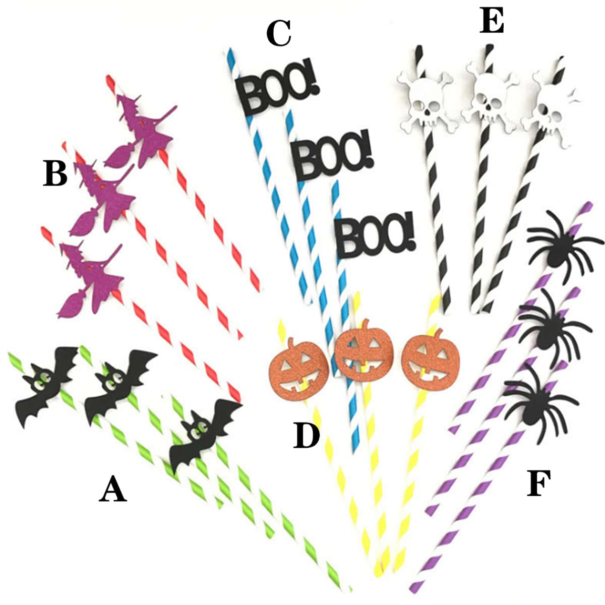 

10pcs Halloween Decorative Striped Paper Straw, Multicolor