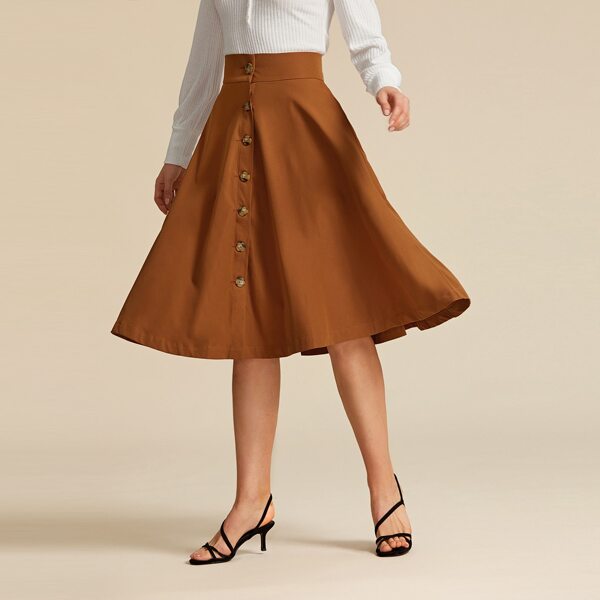

Premium Single Breasted Flared Skirt, Brown