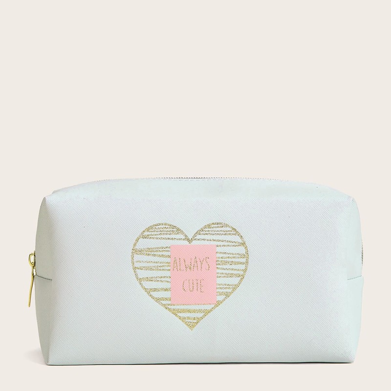 

Heart Pattern Makeup Bag, White