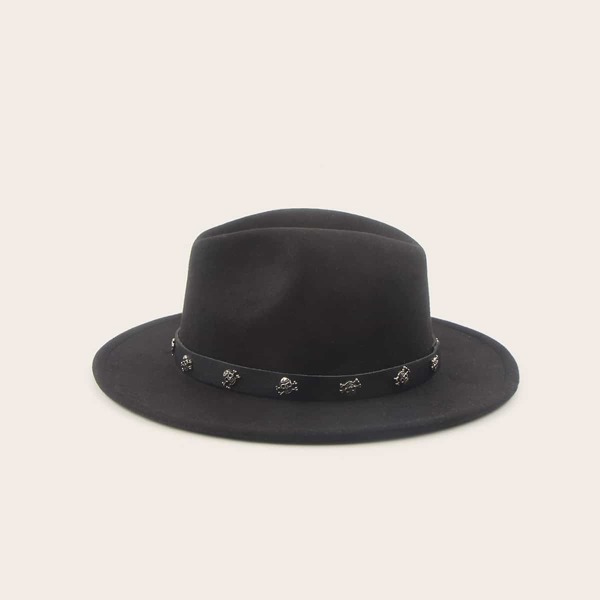 

Men Skull Band Decor Floppy Hat, Black