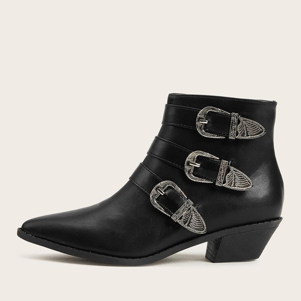 

Point Toe Buckle Decor Western Boots