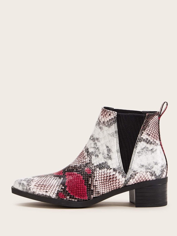 

Snakeskin Block Heeled Chelsea Boots, Multicolor