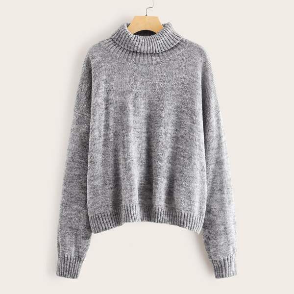 

Plus Turtle Neck Drop Shoulder Heather Grey Sweater