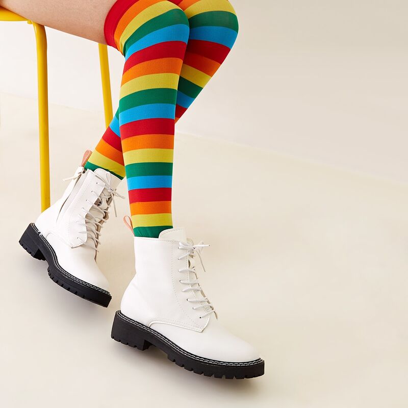 

Lace-up Front Side Zip Lug Sole Combat Boots, White