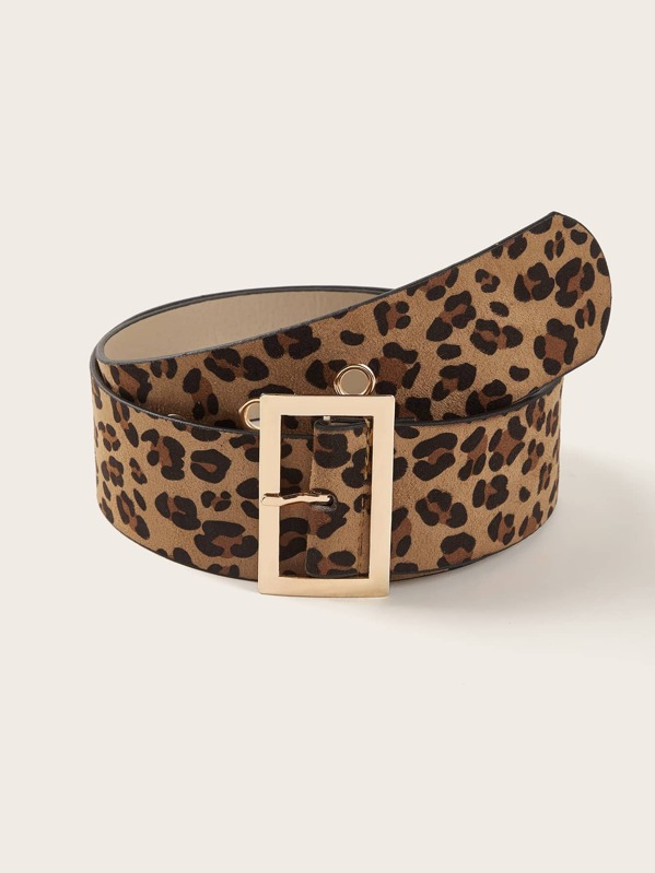 

Leopard Graphic Metal Buckle Belt, Multicolor