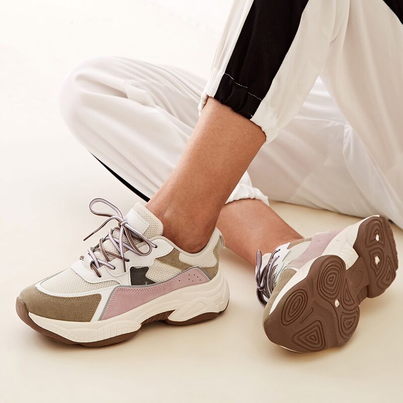 

Lace-up Mesh Panel Chunky Sneakers, Multicolor