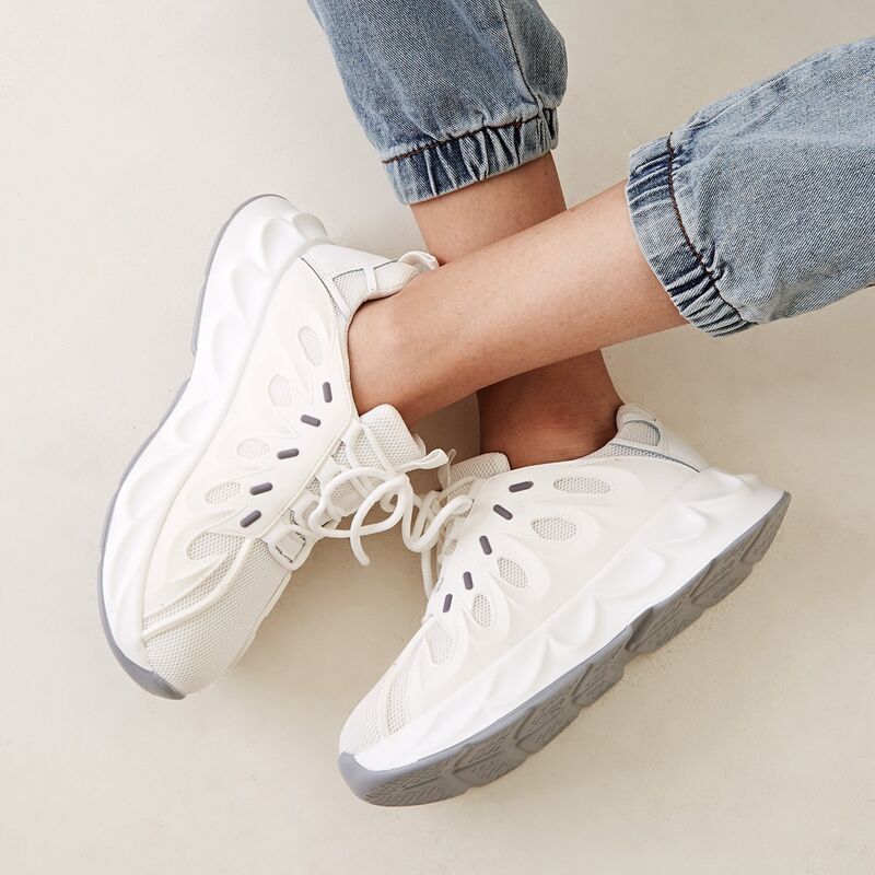 

Plain Lace-up Mesh Panel Trainers, White