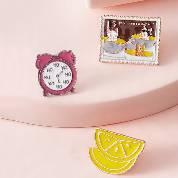

3pcs Fruit & Cat Design Brooch Set
