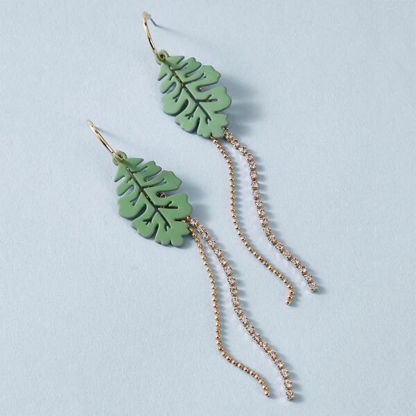 

1pair Rhinestone Decor Leaf Drop Earrings