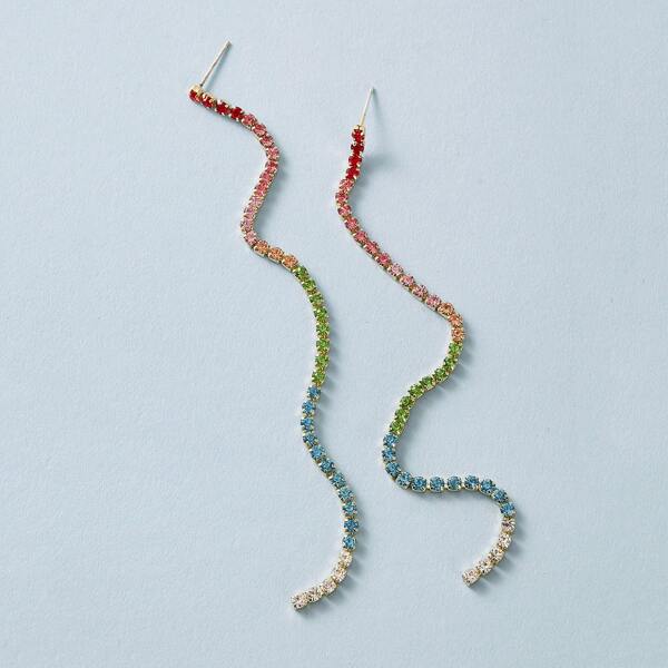 

1pair Rhinestone Decor Drop Earrings, Multicolor