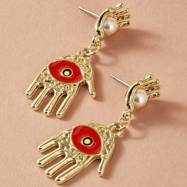 

1pair Pearl Decor Figure Drop Earrings, Gold