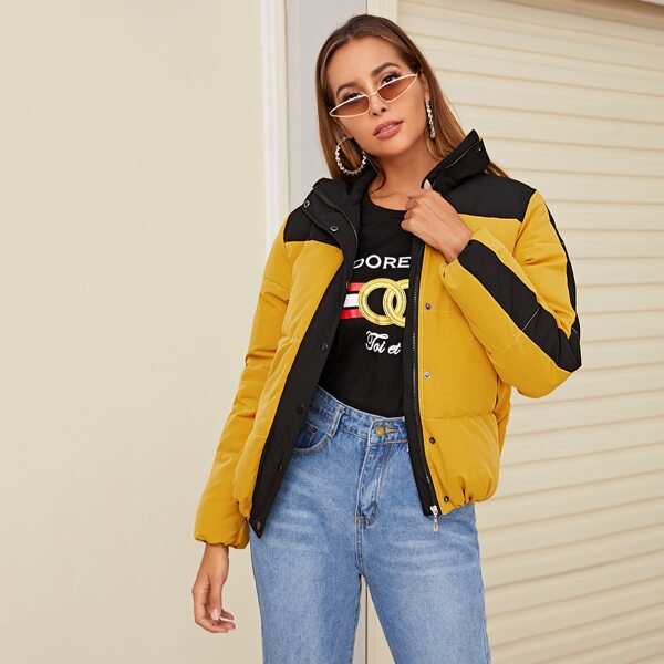 

Contrast Panel Zip Up Puffer Jacket