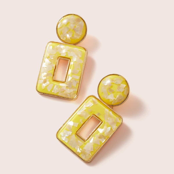 

1pair Floral Sequin Decor Geometric Drop Earrings, Yellow