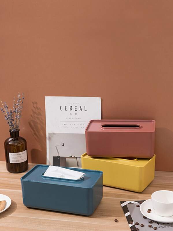 

1pc Solid Color Tissue Storage Box, Multicolor