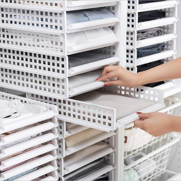 

1pc Stackable Clothes Storage Rack, White