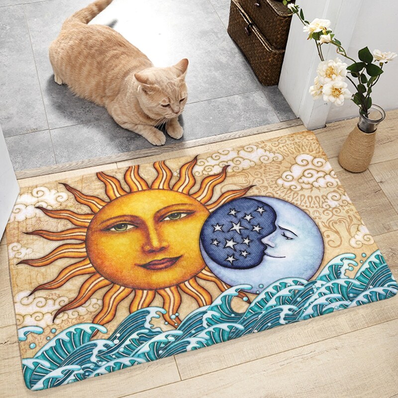 

Sun God & Moon Print Floor Mat, Multicolor