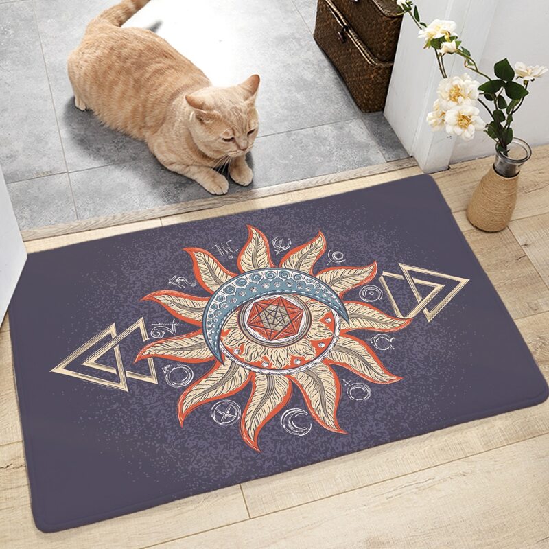 

Abstract Moon & Flower Print Floor Mat, Multicolor