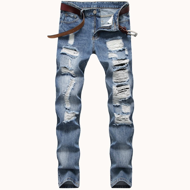

Guys Ripped Washed Jeans Without Belted, Blue