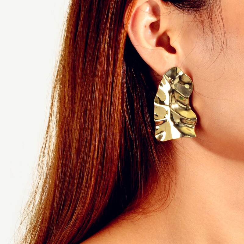 

1pair Textured Stud Earrings, Gold