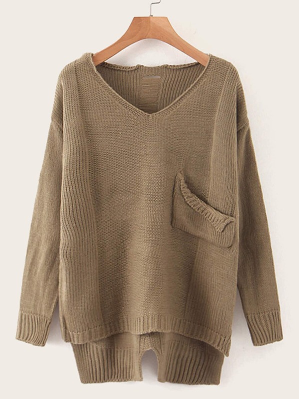 

Pocket Front High Low Jumper, Khaki