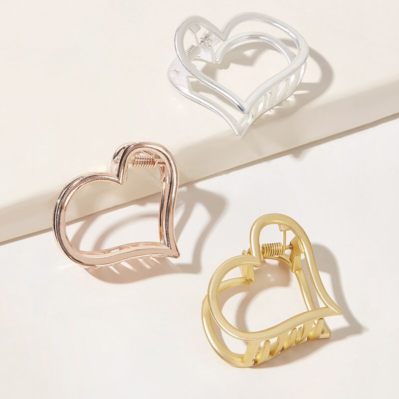 

3pcs Heart Design Hair Claw, Multicolor