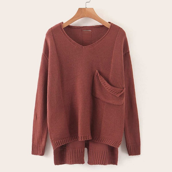 

Pocket Front High Low Sweater, Brown