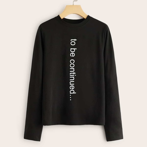 

Slogan Print Long Sleeve Tee, Black