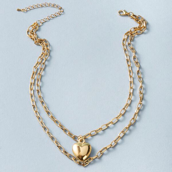 

1pc Heart Charm Layered Necklace, Gold