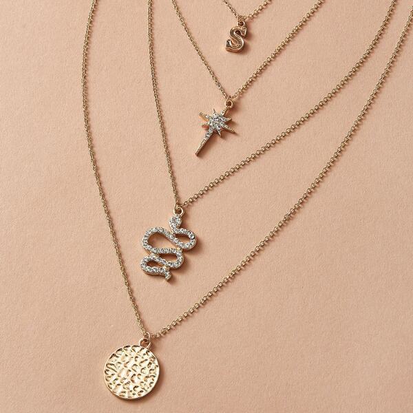 

1pc Coin & Star Charm Necklace, Gold