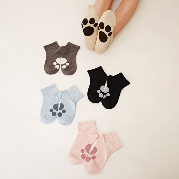 

5pairs Footprint Graphic Ankle Socks, Multicolor