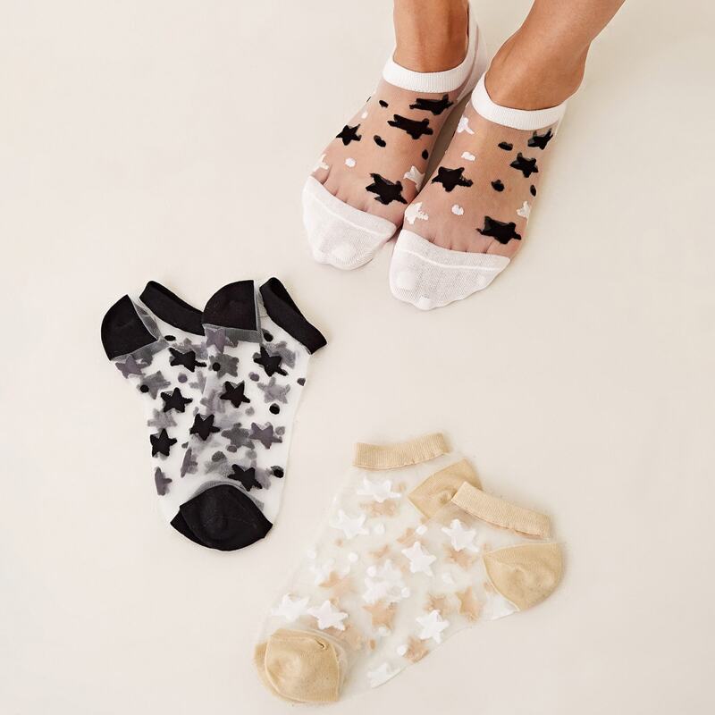 

3pairs Star Mesh Ankle Socks, Multicolor