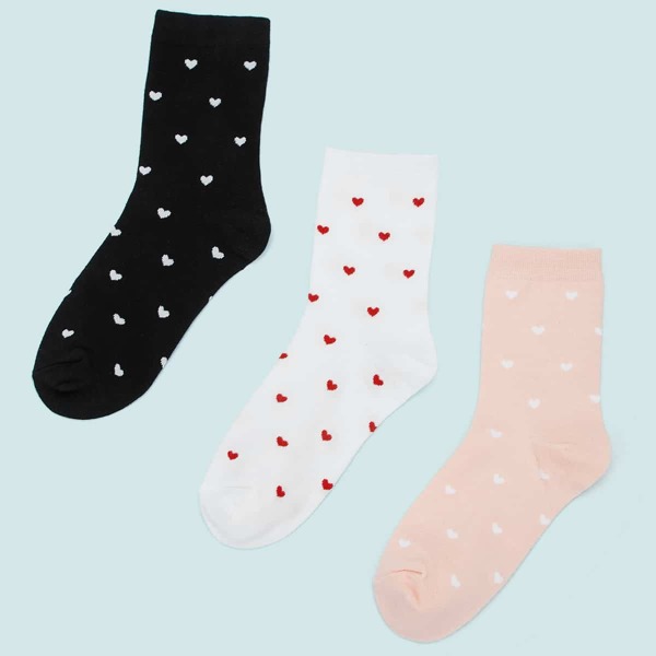 

3pairs Heart Graphic Ankle Socks, Multicolor