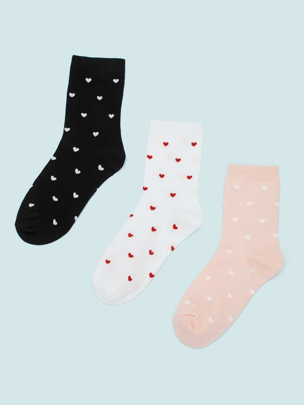 

3pairs Heart Graphic Ankle Socks, Multicolor