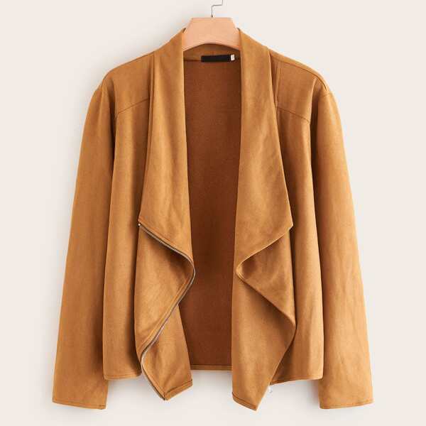 

Plus Zip Front Suede Duster Jacket, Camel
