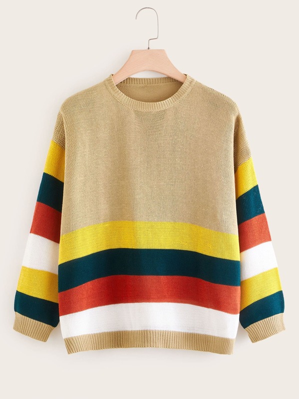 

Plus Striped Color-block Sweater, Multicolor